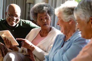seniors socialize in modern senior living