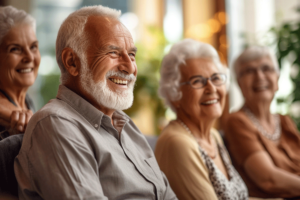 Seniors smile as they learn things to know about senior assisted living