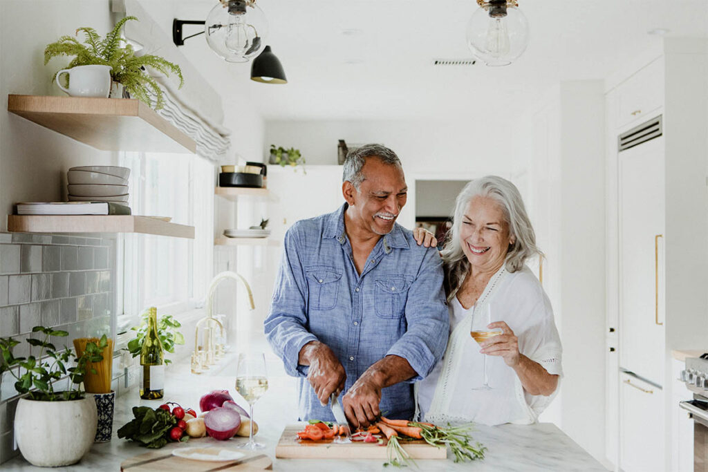 Two seniors enjoy the benefits of aging in place