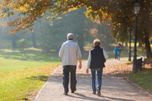 Two seniors preventing sedentary lifestyles in retirement